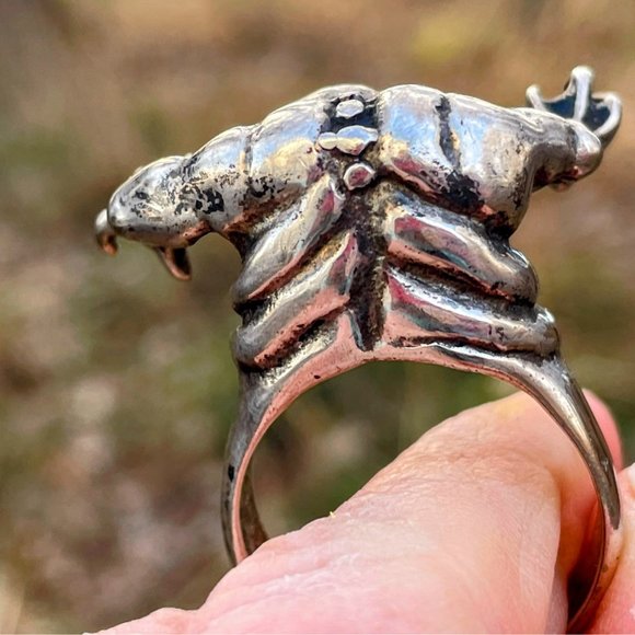 Vintage Mens Silverplate Biker statement ring King Kong Monster Size 13 - Picture 12 of 16